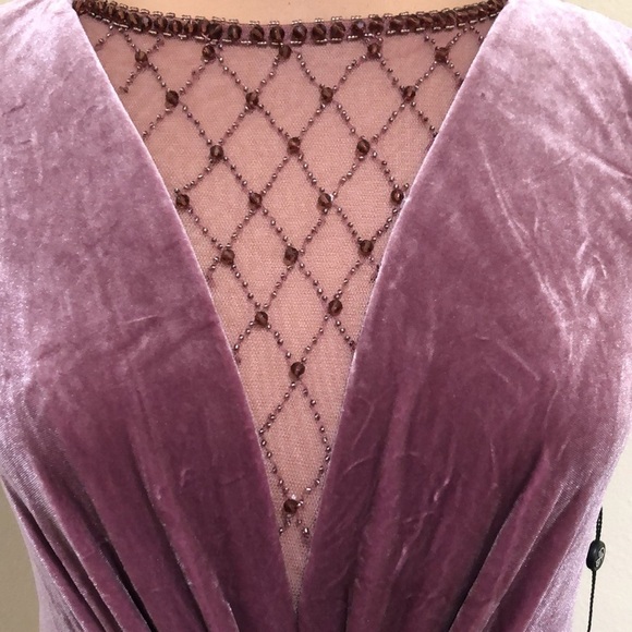 NWT Adrianna Papell Maxi Dress Size 4 Mauve Rose Pink Velvet Beaded Mermaid Gown - Picture 3 of 10